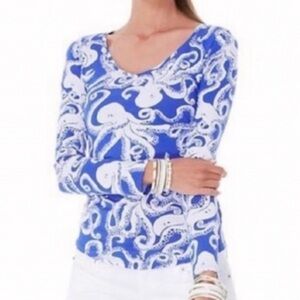 Lilly Pulitzer Long Sleeve Arielle Top in Iris Blue Bubbly Octopus Size Large
